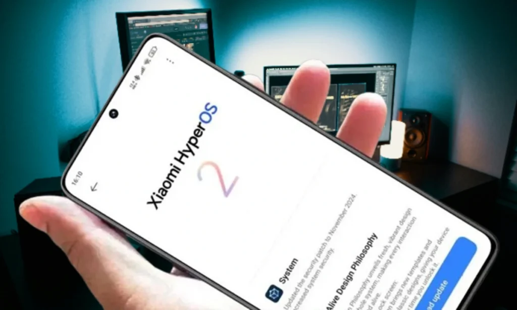 Xiaomi smartphone with HyperOS 2.2 display showing new early access update