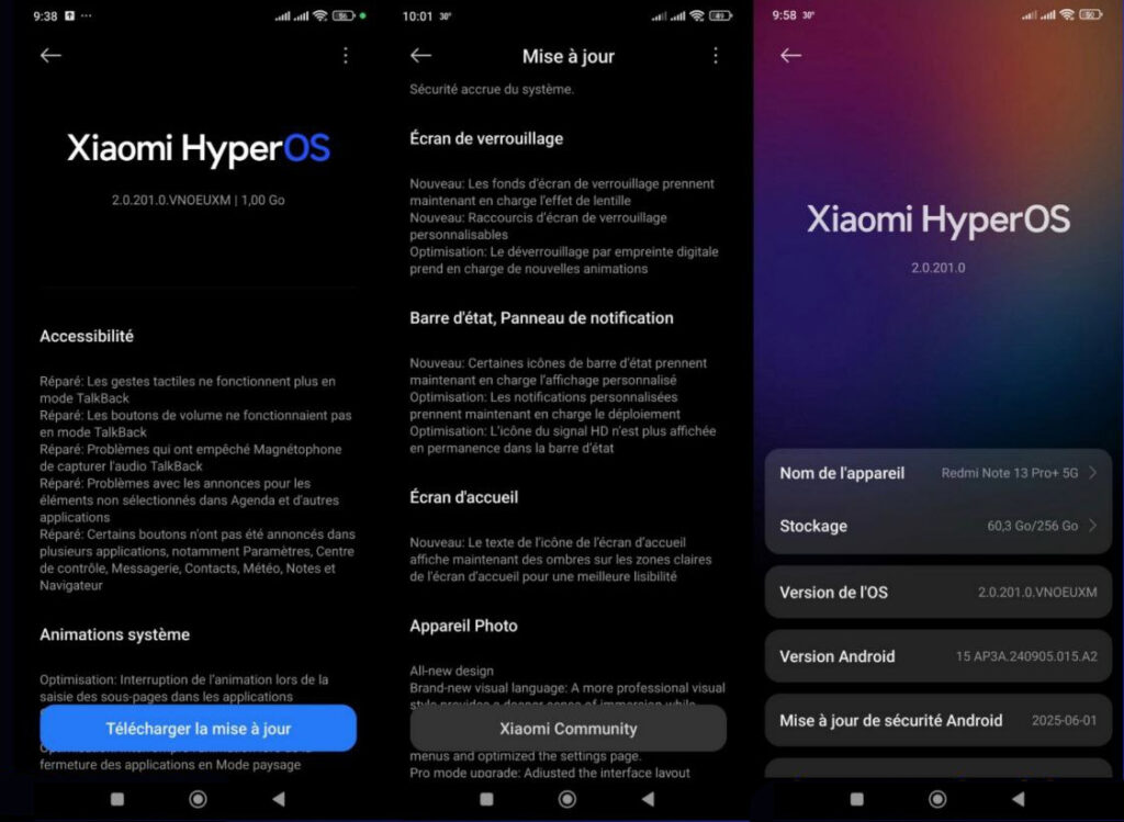 Smartphone showing the HyperOS 2.2 changelog information screen.