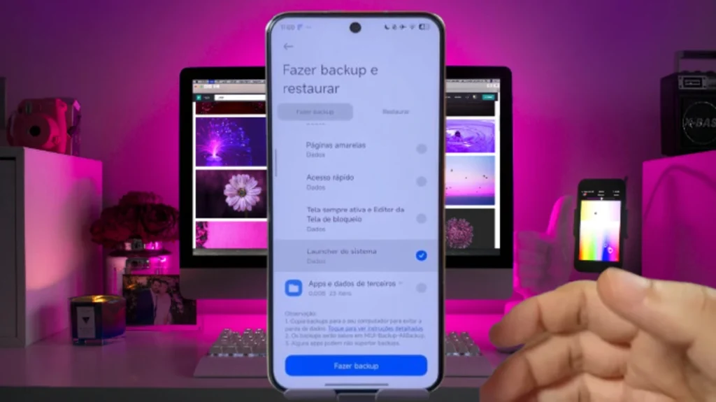 Screenshot of a Xiaomi smartphone displaying the "Backup and Restore" screen with the "System Launcher" option selected, possibly HyperOS Launcher 2.