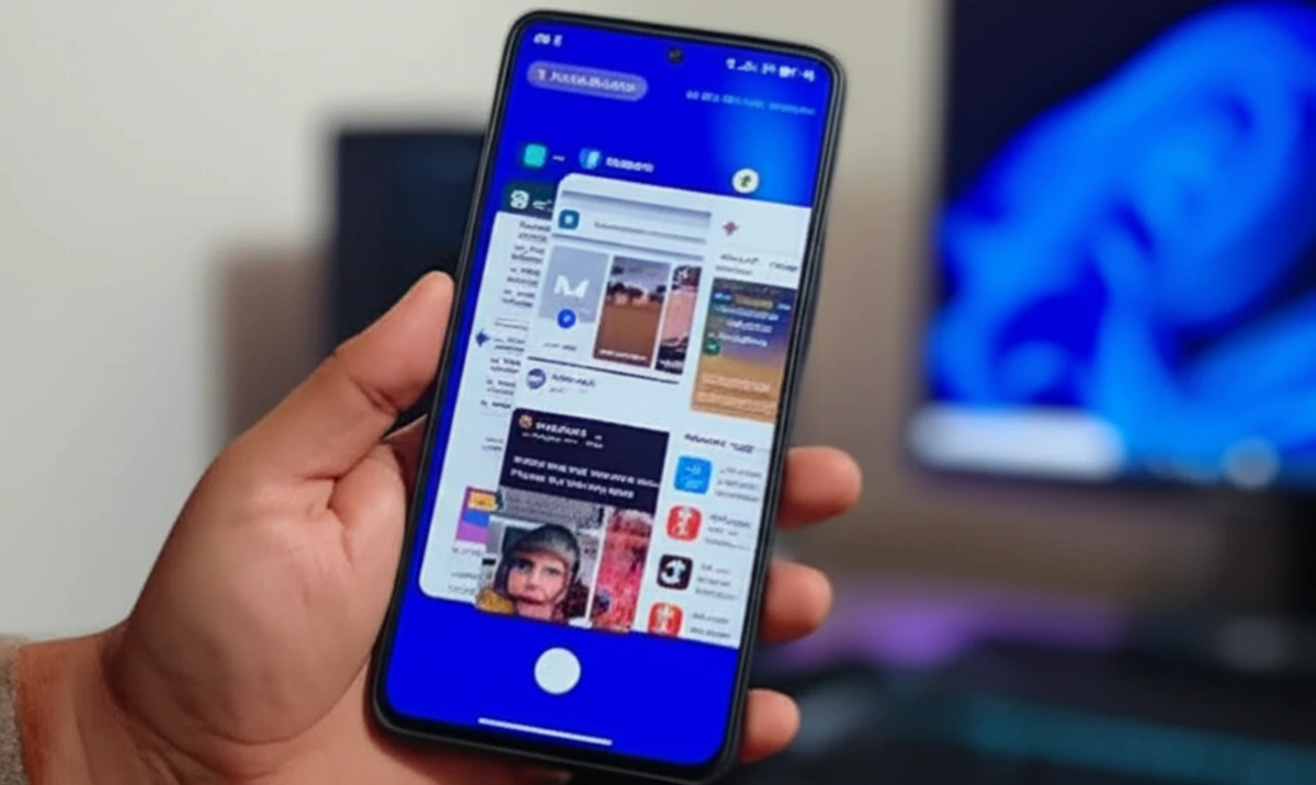 A Redmi Note 13 smartphone displays the recent apps menu with a design reminiscent of iOS, part of the HyperOS 3 update.