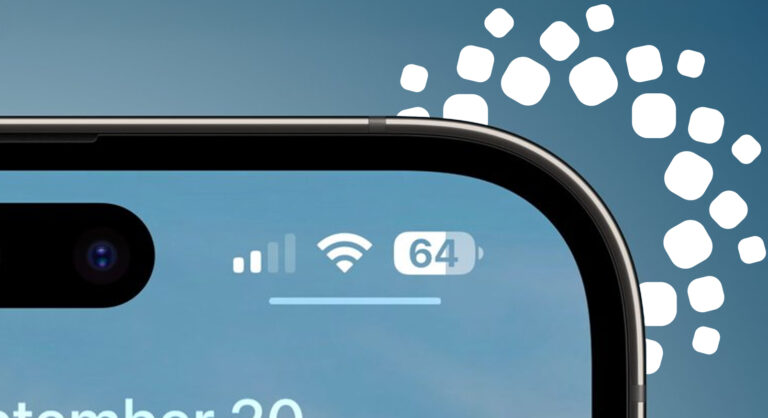 A close-up of the top right corner of a smartphone screen, showing the status bar. The icons for cellular signal, Wi-Fi, and a new, more detailed battery icon with a percentage of "64" inside are clearly visible. The overall design suggests a new user interface, likely from the upcoming HyperOS 3. The Dynamic Island or punch-hole camera is visible on the far left.