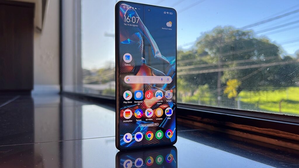 POCO X6 Pro smartphone running the HyperOS 2.2 global update, showing the new interface with Android 15 features near a window in daylight ready to update to HyperOS 3 Global.