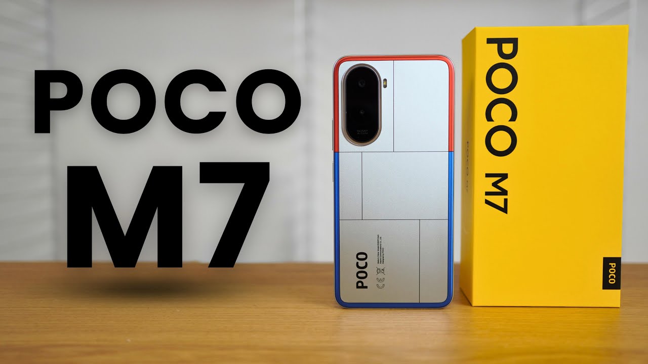 The POCO M7 smartphone features a yellow case design, highlighting the model name. This indicates compatibility with the HyperOS 3 Global update.