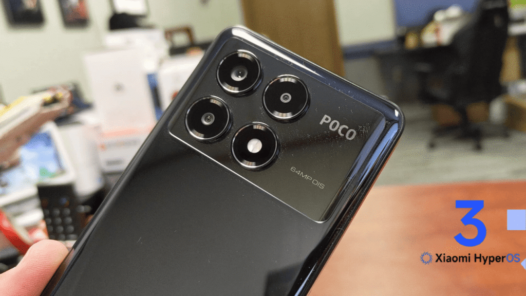 Alt: POCO X6 Pro with rear camera module highlighting the arrival of HyperOS 3 Global